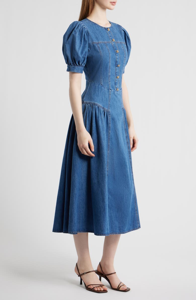 FREEMARKET Cotton Blend Puff Sleeve Denim Midi Dress, Alternate, color, Denim