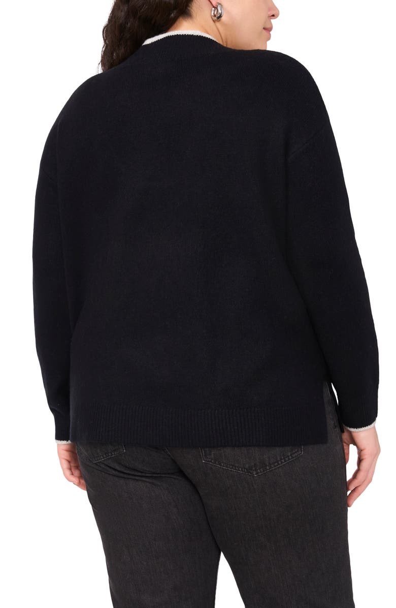 Vince Camuto Tipped Cross V-Neck Cozy Sweater, Alternate, color, Rich Black
