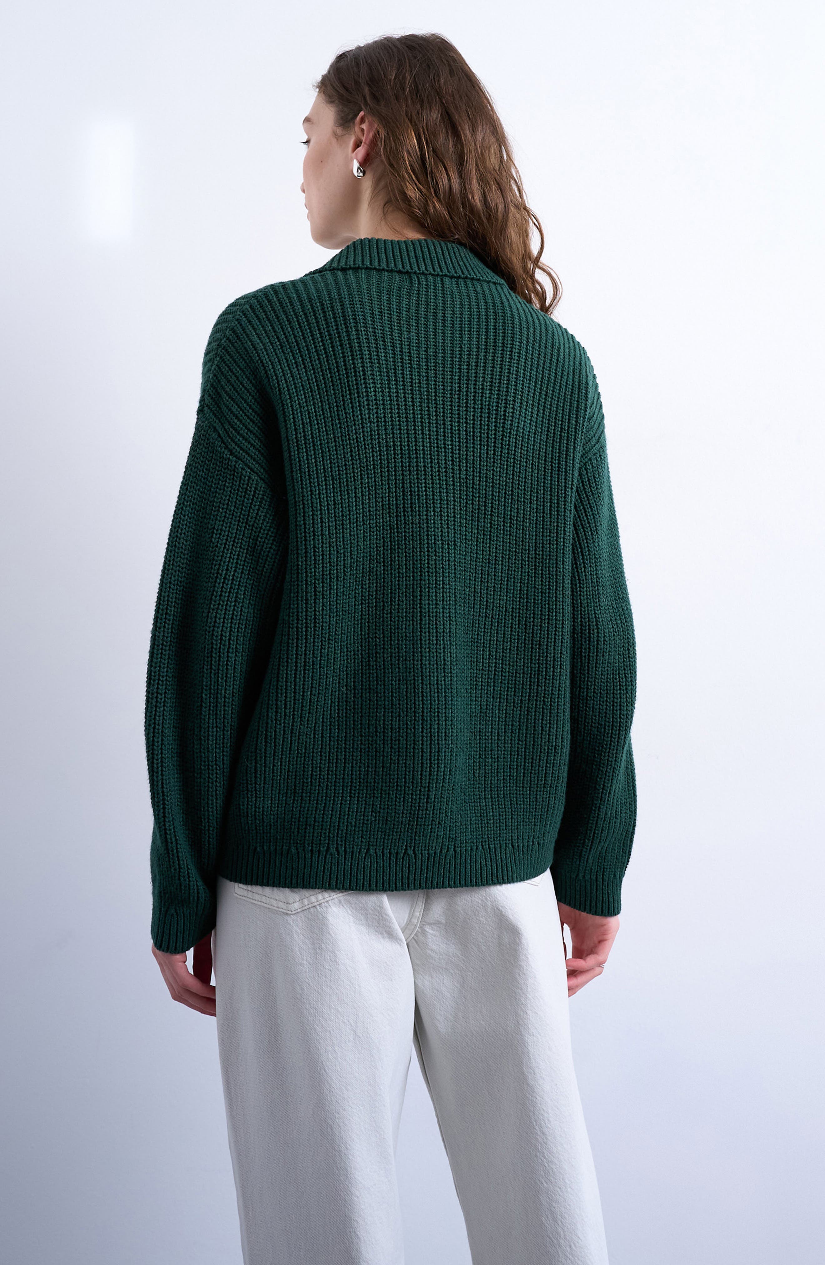 Collared Cotton Blend Sweater Jacket - image 2