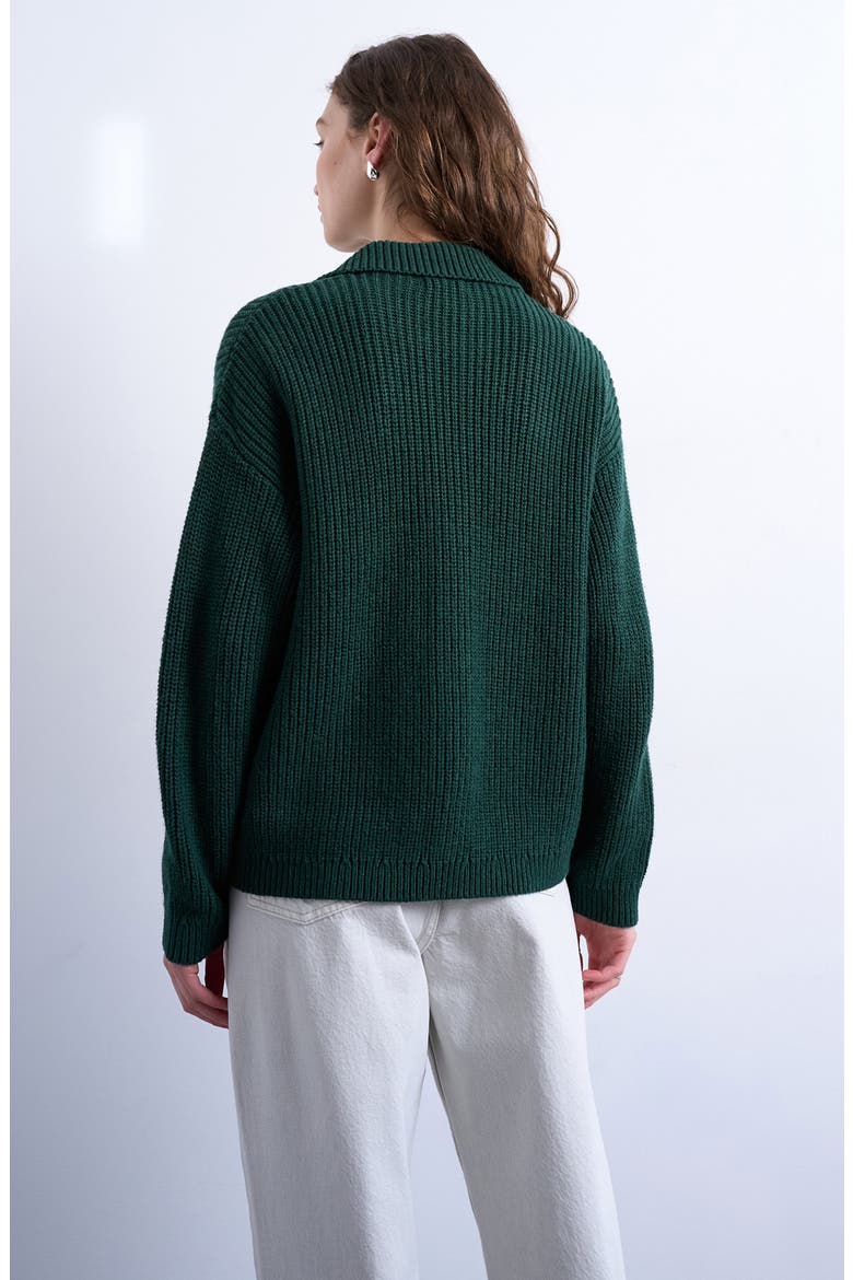 Collared Cotton Blend Sweater Jacket, Alternate, color, MEDIUM GREEN
