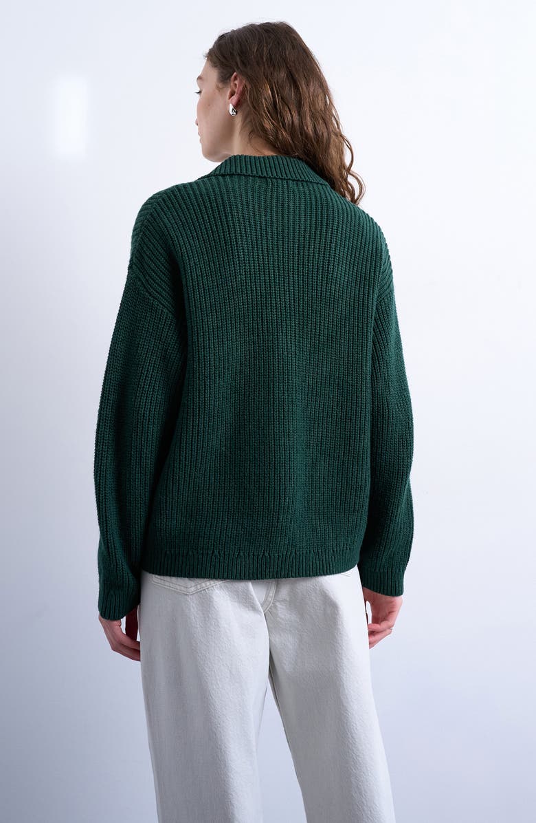 Topshop Collared Cotton Blend Sweater Jacket, Alternate, color, Medium Green