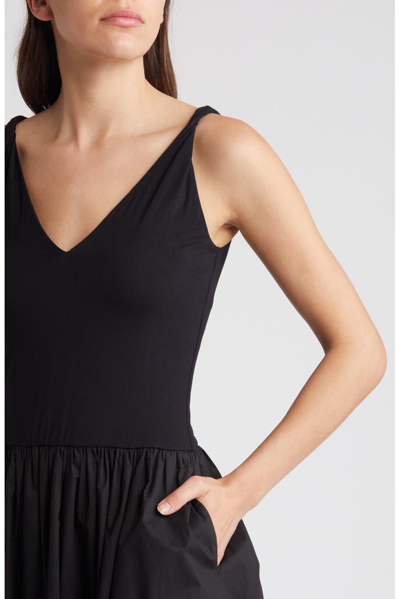 Franca Mixed Media Sleeveless Midi Dress, Alternate, color, BLACK