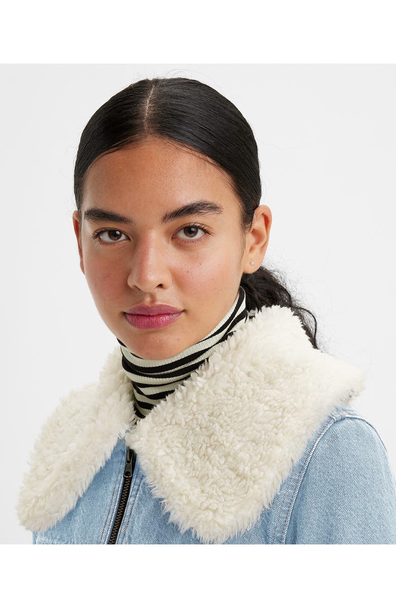 Levi's<sup>®</sup> Retro Faux Fur Trim Zip-Up Denim Trucker Jacket, Alternate, color, 