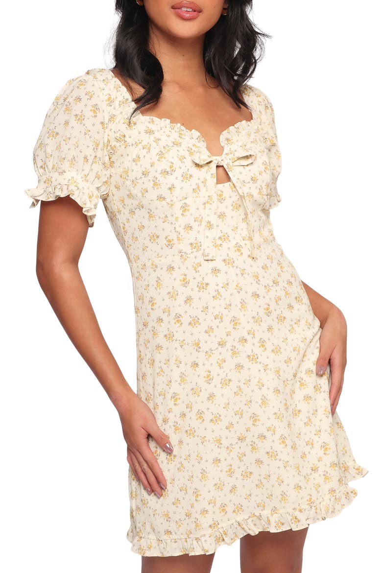 Joss Floral Puff Sleeve Minidress, Alternate, color, CREAM YELLOW