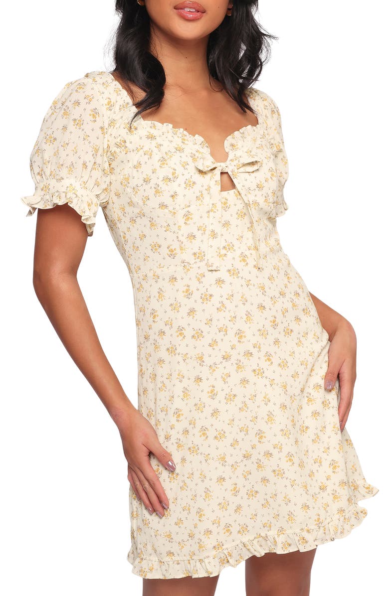 Petal & Pup Joss Floral Puff Sleeve Minidress, Alternate, color, Cream Yellow