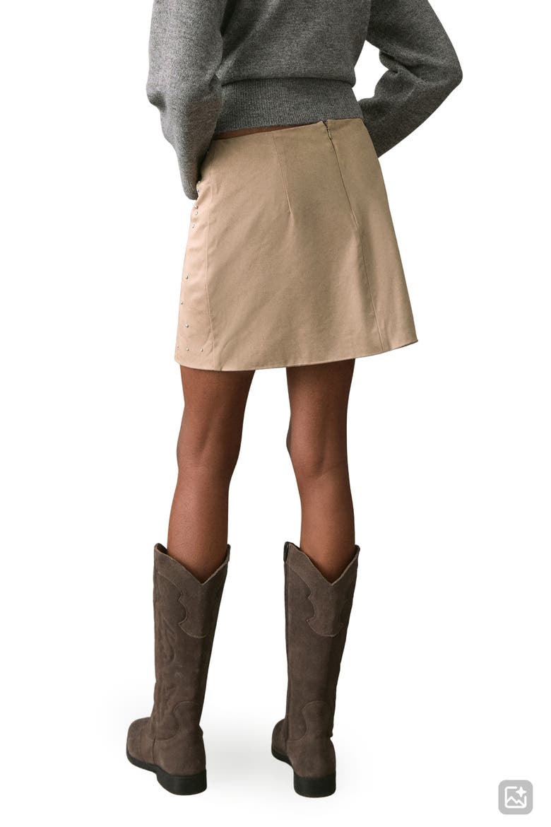 Studded Faux Suede Miniskirt, Alternate, color, SAND