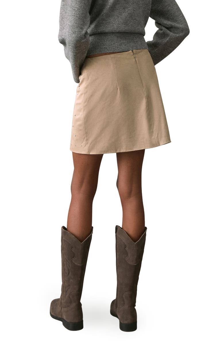 MANGO TEEN Studded Faux Suede Miniskirt, Alternate, color, Sand