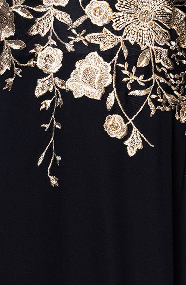 Betsy & Adam Metallic Embroidery Chiffon Gown, Alternate, color, Black/ Gold