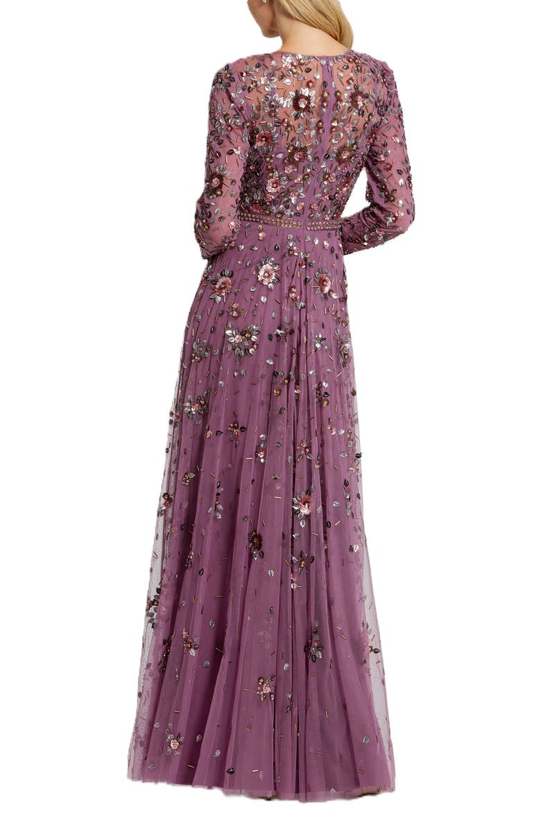 Mac Duggal Long Sleeve High Neck Beaded Gown, Alternate, color, Raspberry