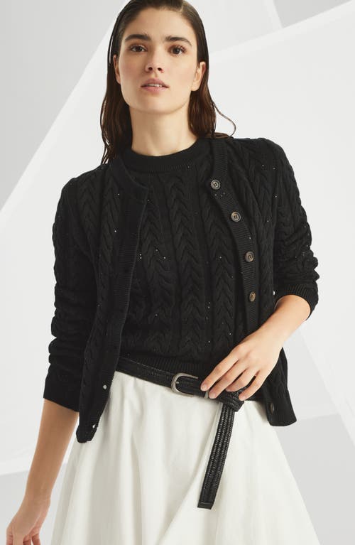 Brunello Cucinelli Cable-knit Dazzling Cardigan In Black