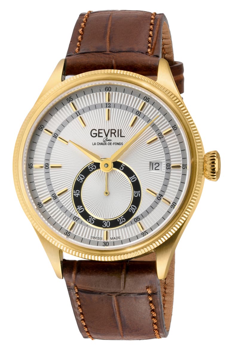 Empire Leather Strap Automatic Watch, 40mm, Main, color, BROWN