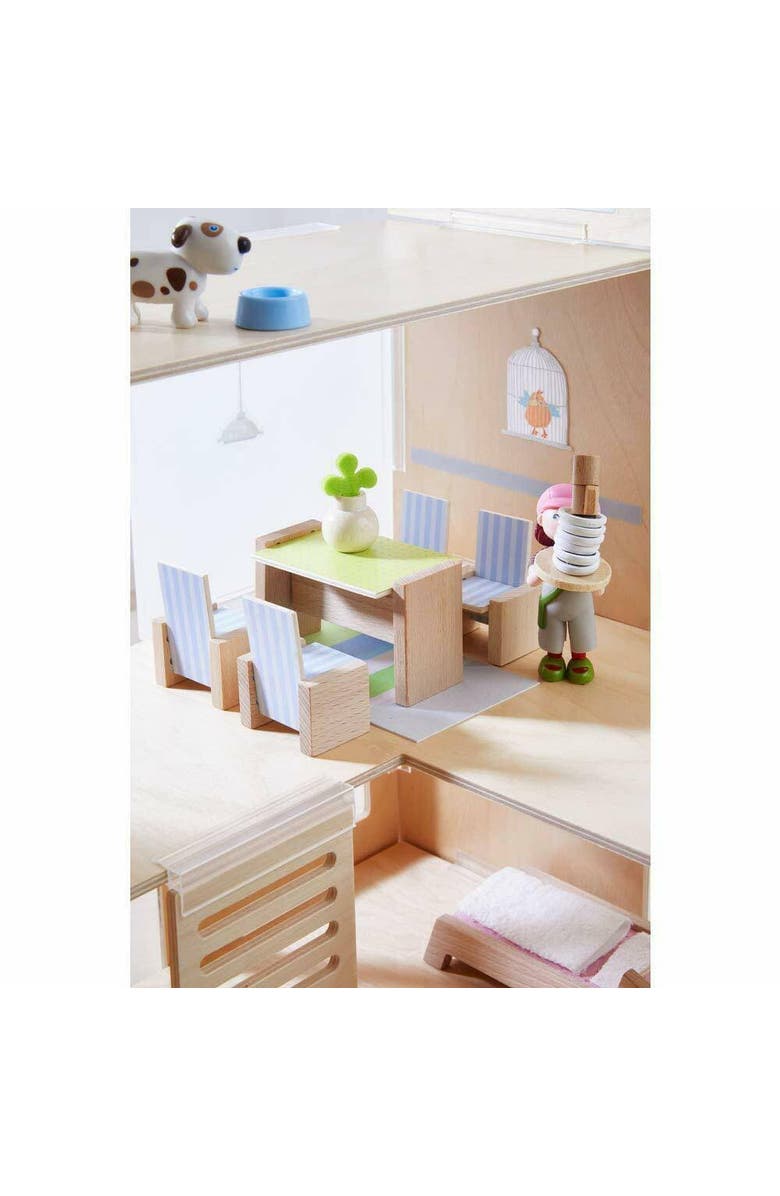 HABA Little Friends Dining Room - Wooden Dollhouse Furniture for 4" Bendy Dolls, Alternate, color, Multi
