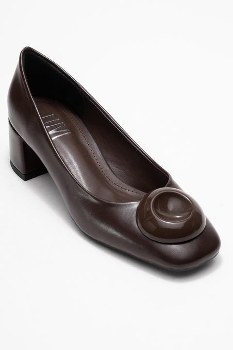 Mila Buckle Square Toe Block Heel Pump (Women)