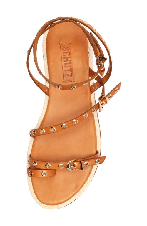 Schutz Annete Ankle Strap Snakeskin Embossed Sandal In Brown