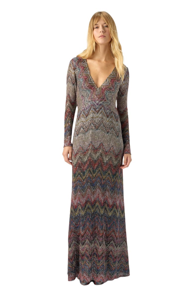Missoni Long Dress With V-neck And Zigzag Pattern, Main, color, Multicoloured