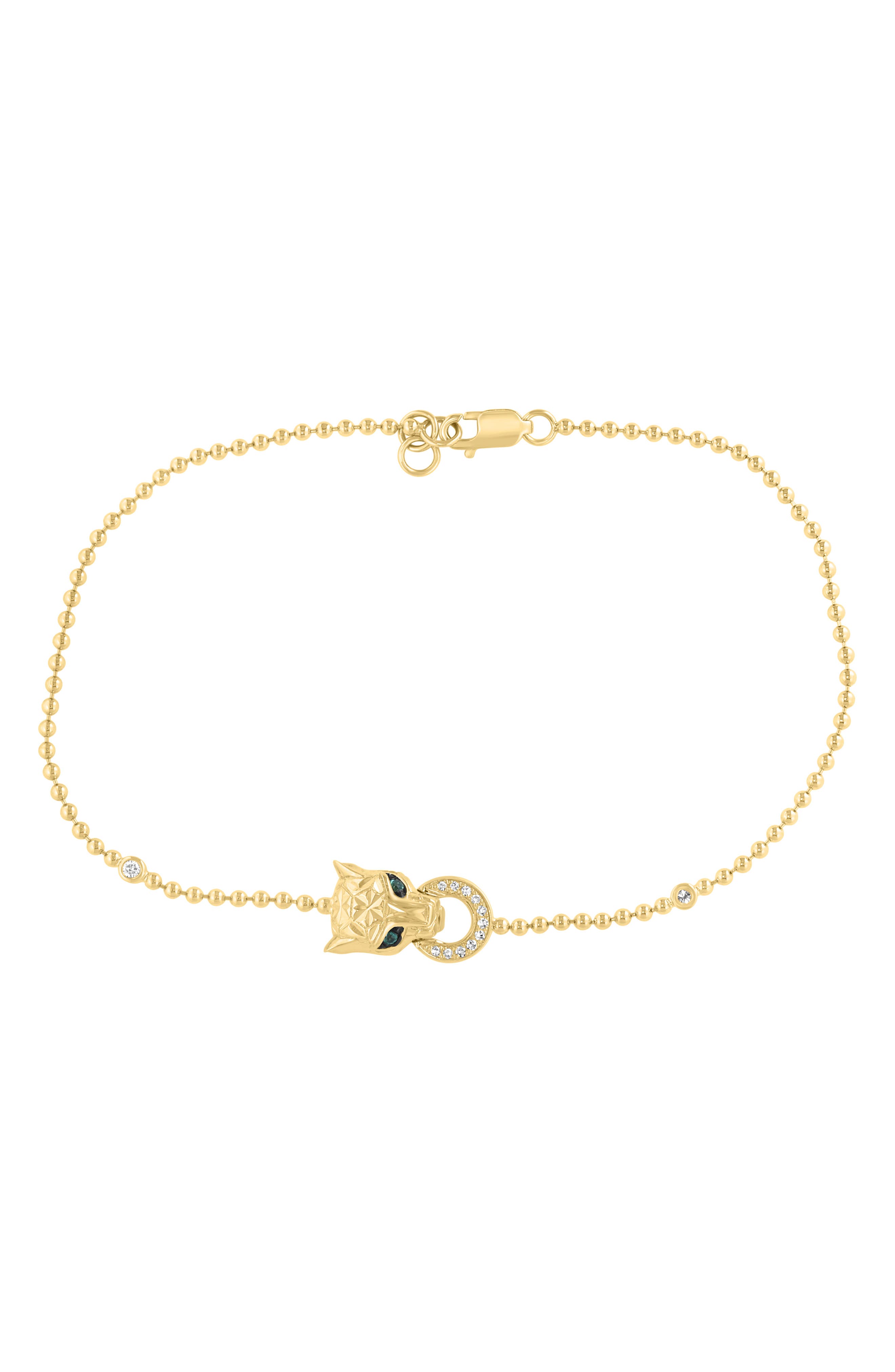 14K Gold Plated Sterling Silver Diamond & Emerald Panther Head Bracelet
