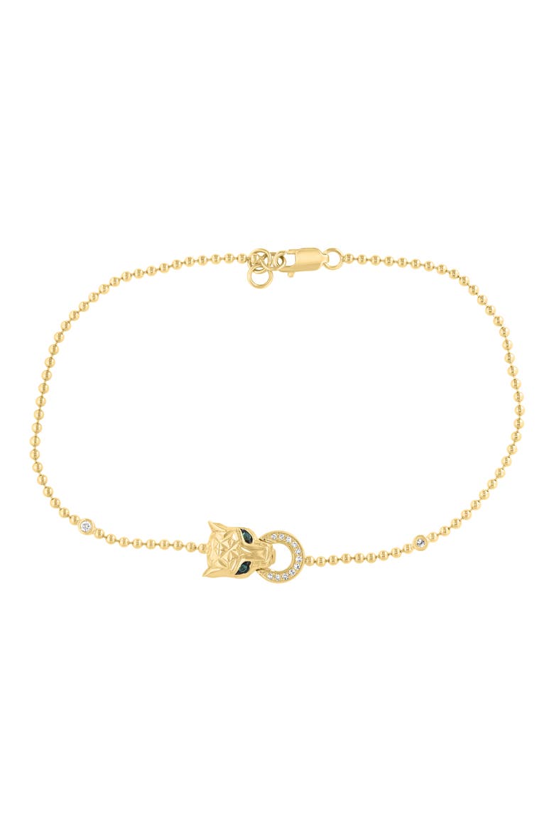 14K Gold Plated Sterling Silver Diamond & Emerald Panther Head Bracelet, Main, color, GOLD