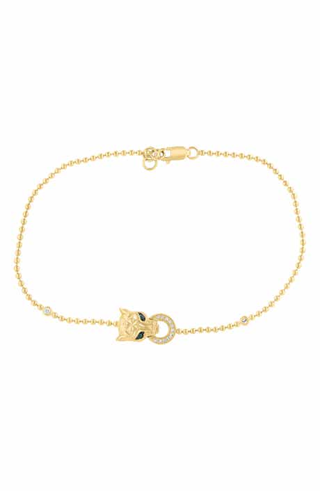 14K Gold Plated Sterling Silver Diamond & Emerald Panther Head Bracelet