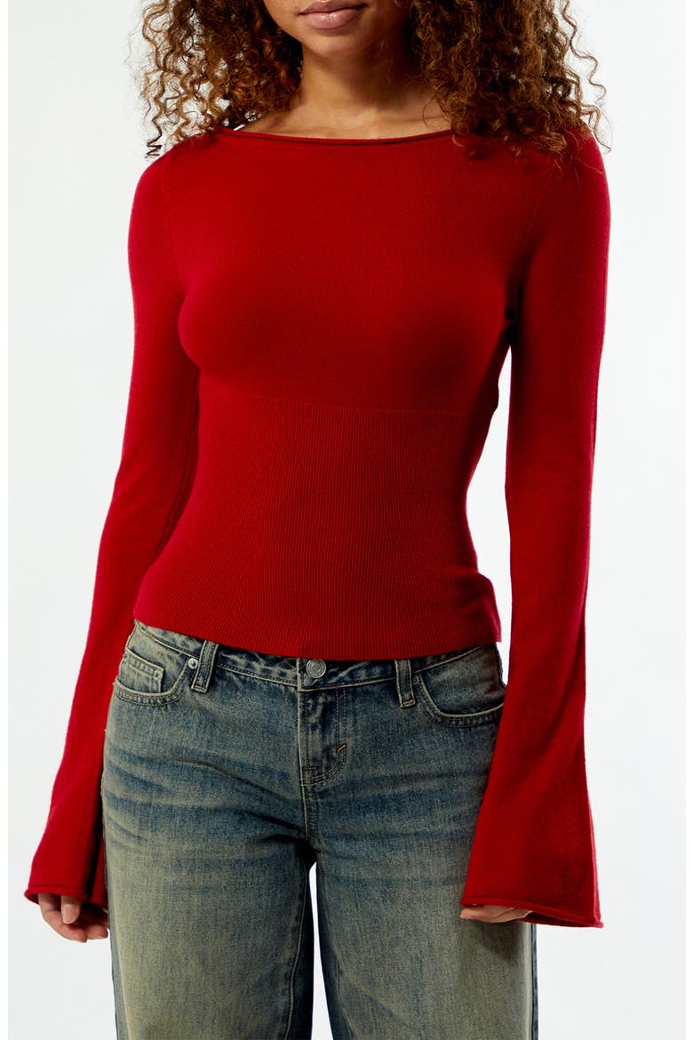 Noa Wide Neck Bell Sleeve Knit Top, Main, color, RED