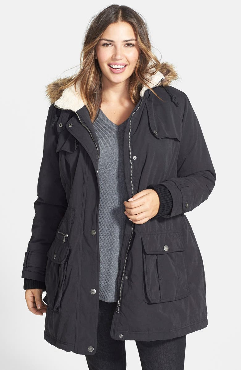 DKNY Faux Fur Trim Parka, Main, color, 