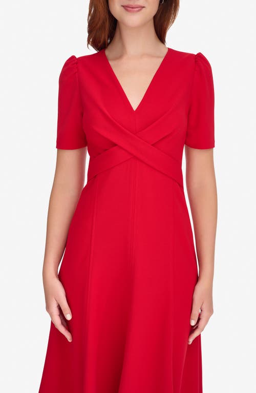 Tommy Hilfiger Crossover Scuba Fit And Flare Midi Dress In Red