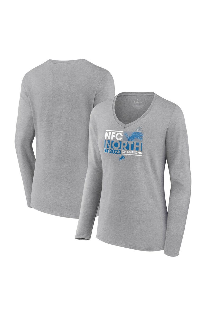 FANATICS Women's Fanatics Branded Gray Detroit Lions 2023 NFC North Division Champions Conquer V-Neck Long Sleeve T-Shirt, Alternate, color, 