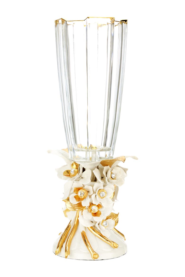 Floral Pedestal Vase, Main, color, White