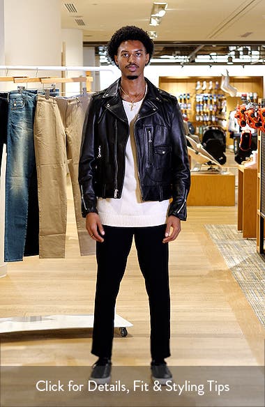 thumbnail image 2 of Rock Creek Men's Black Leather Biker Jacket – Short Length, Zip Front, Regular Fit – Model H-291 2 of 4