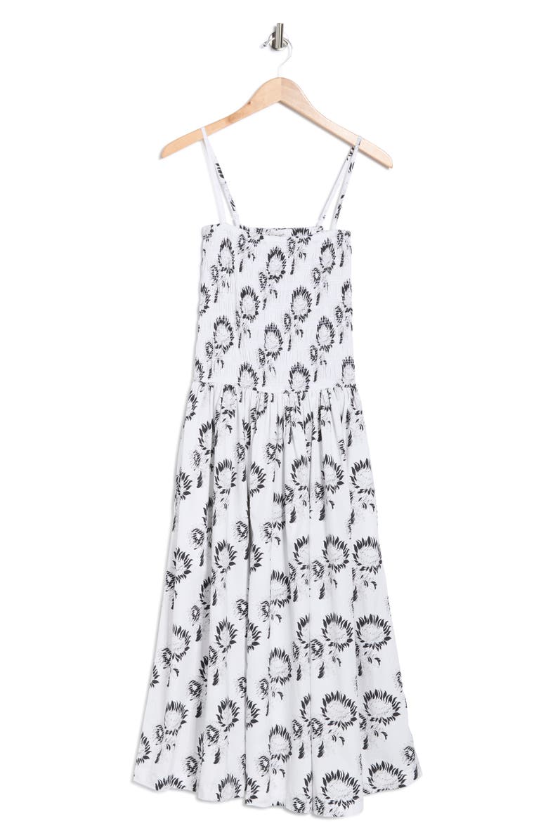 Madewell Peony Smocked Cotton Midi Sundress, Main, color, Graphic Sunflowers White