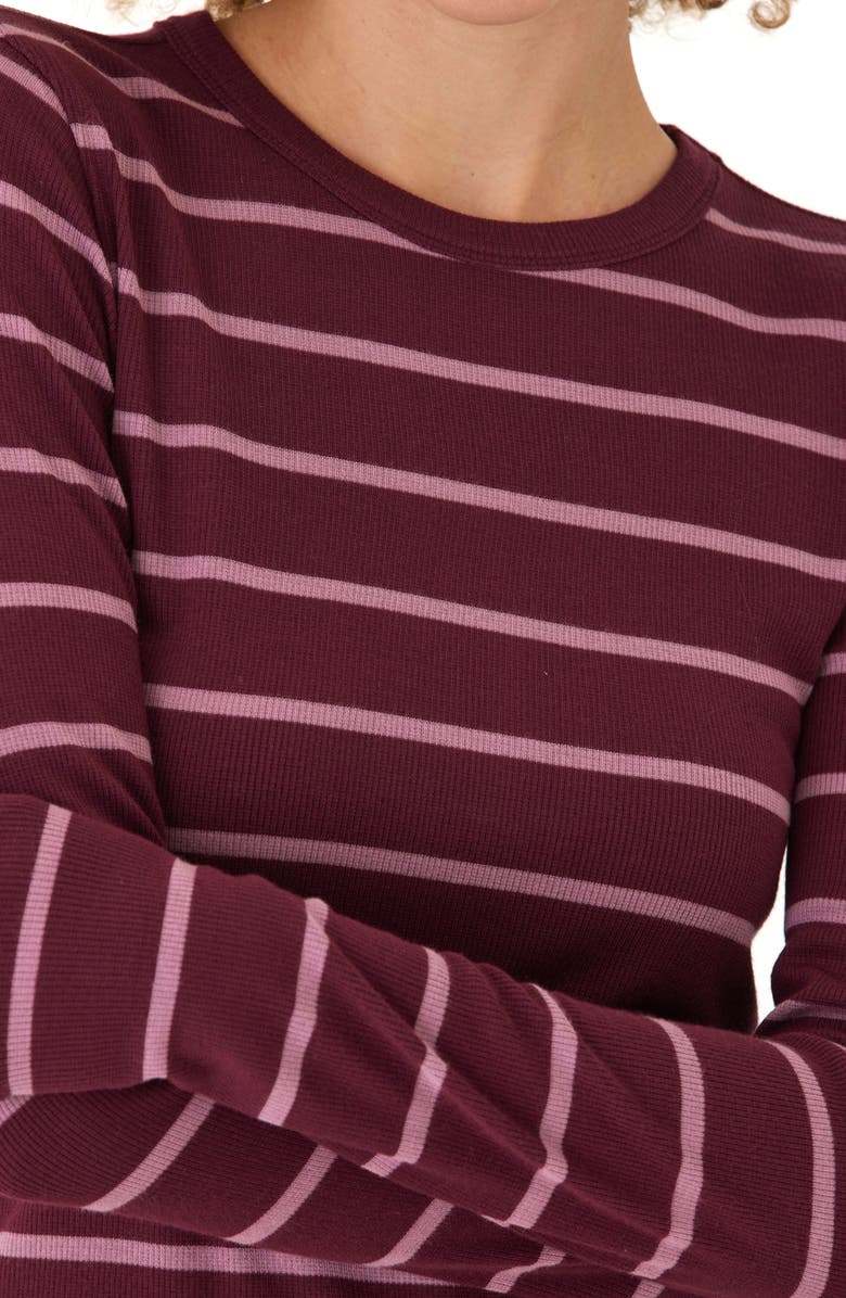 Threads 4 Thought Torri Caribbean Stripe Rib Long Sleeve T-Shirt, Alternate, color, Ultra Maroon/ Cherry Blossom