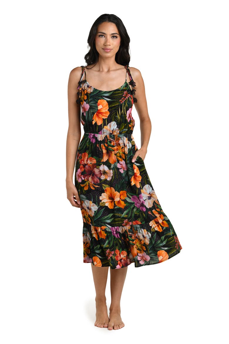 Tropical Hideaway Tie Strap Cover-Up Midi Dress, Alternate, color, MULTI