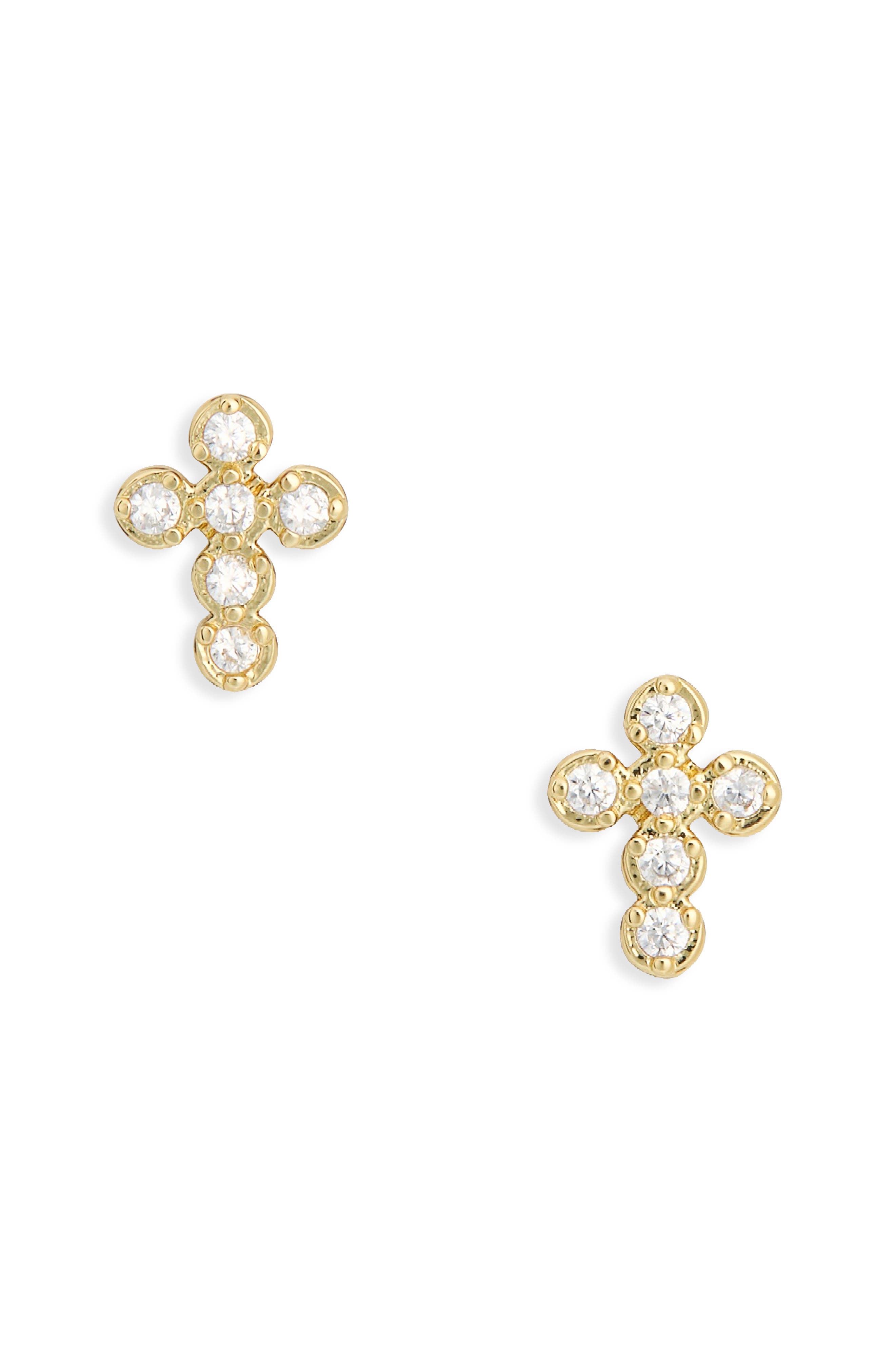 Electric Picks Like a Prayer Cubic Zirconia Cross Stud Earrings