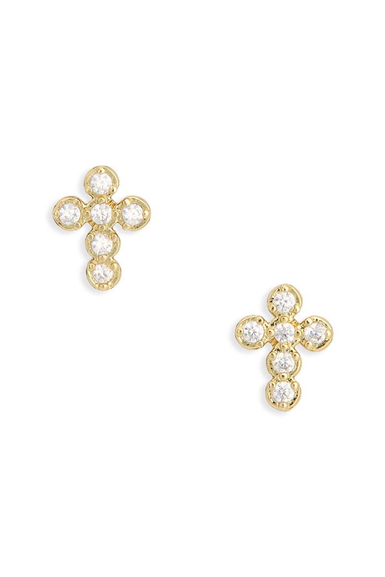 Like a Prayer Cubic Zirconia Cross Stud Earrings, Main, color, GOLD