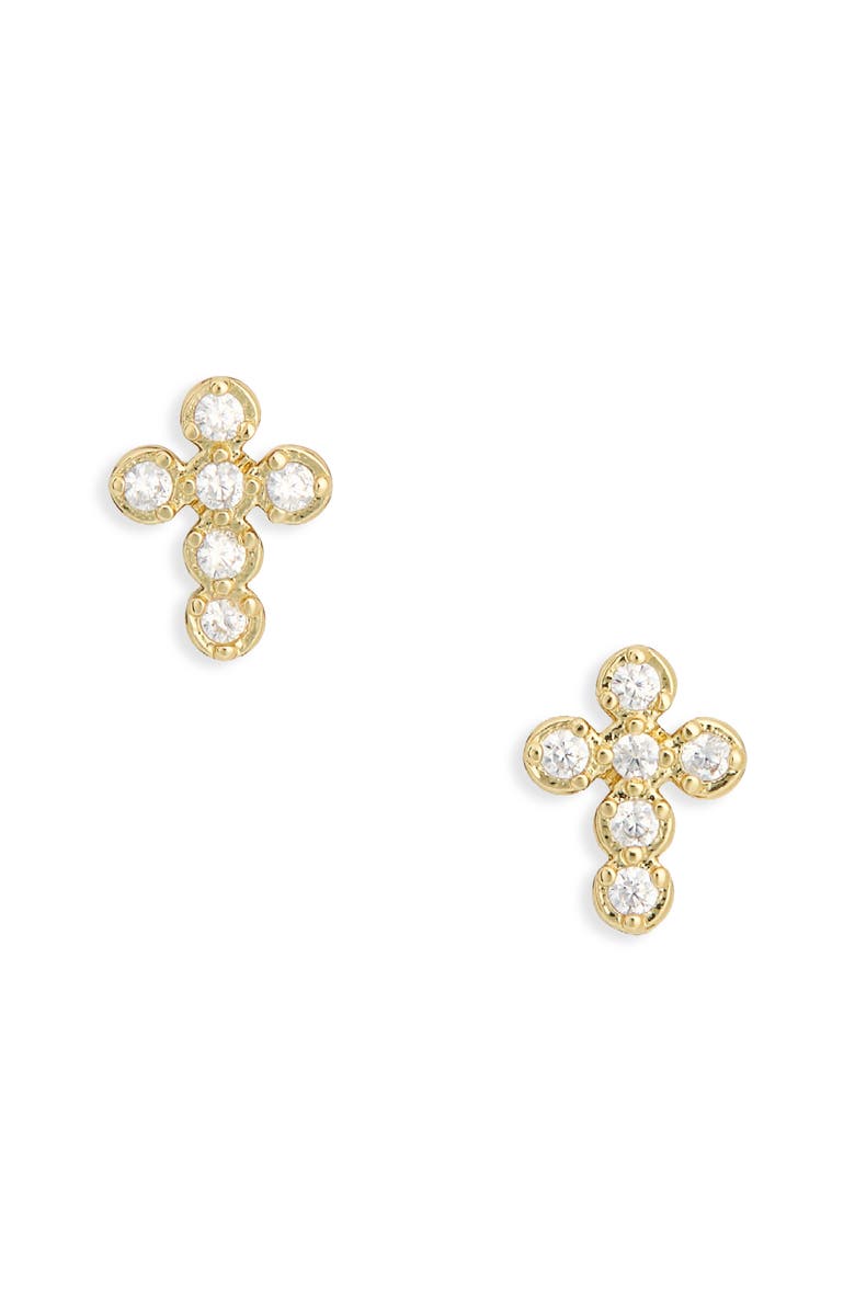 Electric Picks Like a Prayer Cubic Zirconia Cross Stud Earrings, Main, color,