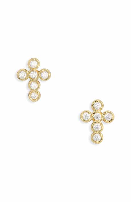 Electric Picks Like a Prayer Cubic Zirconia Cross Stud Earrings