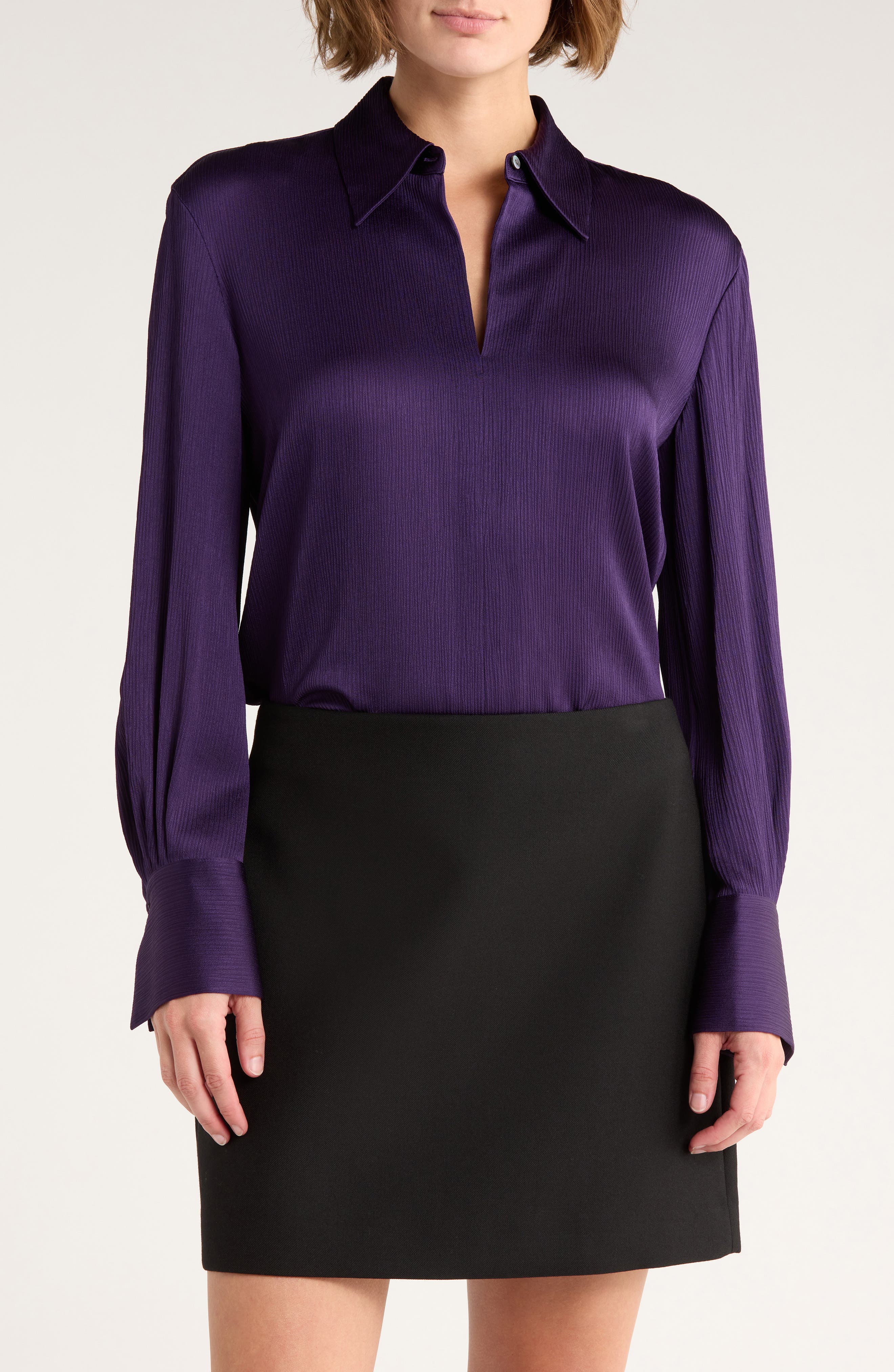 Theory Collar Split Neck Long Sleeve Top