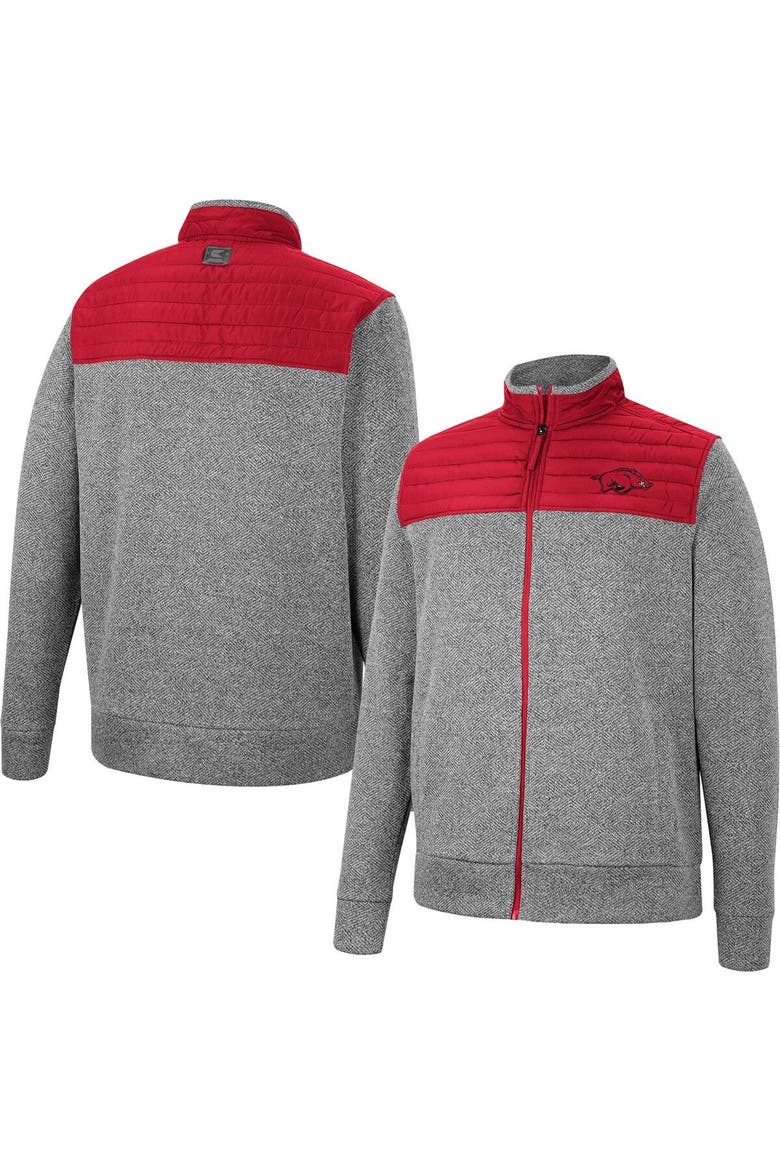 Men's Colosseum Gray/Cardinal Arkansas Razorbacks Putter Herringbone Full-Zip Jacket, Main, color, Charcoal