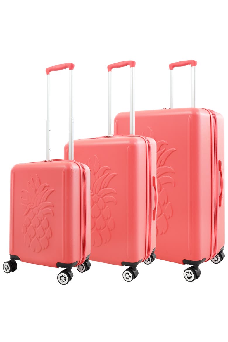 3-Piece Hardside Luggage Set with 3D Pineapple 30", 26" & 21.5" Spinner Suitcases, Main, color, CORAL