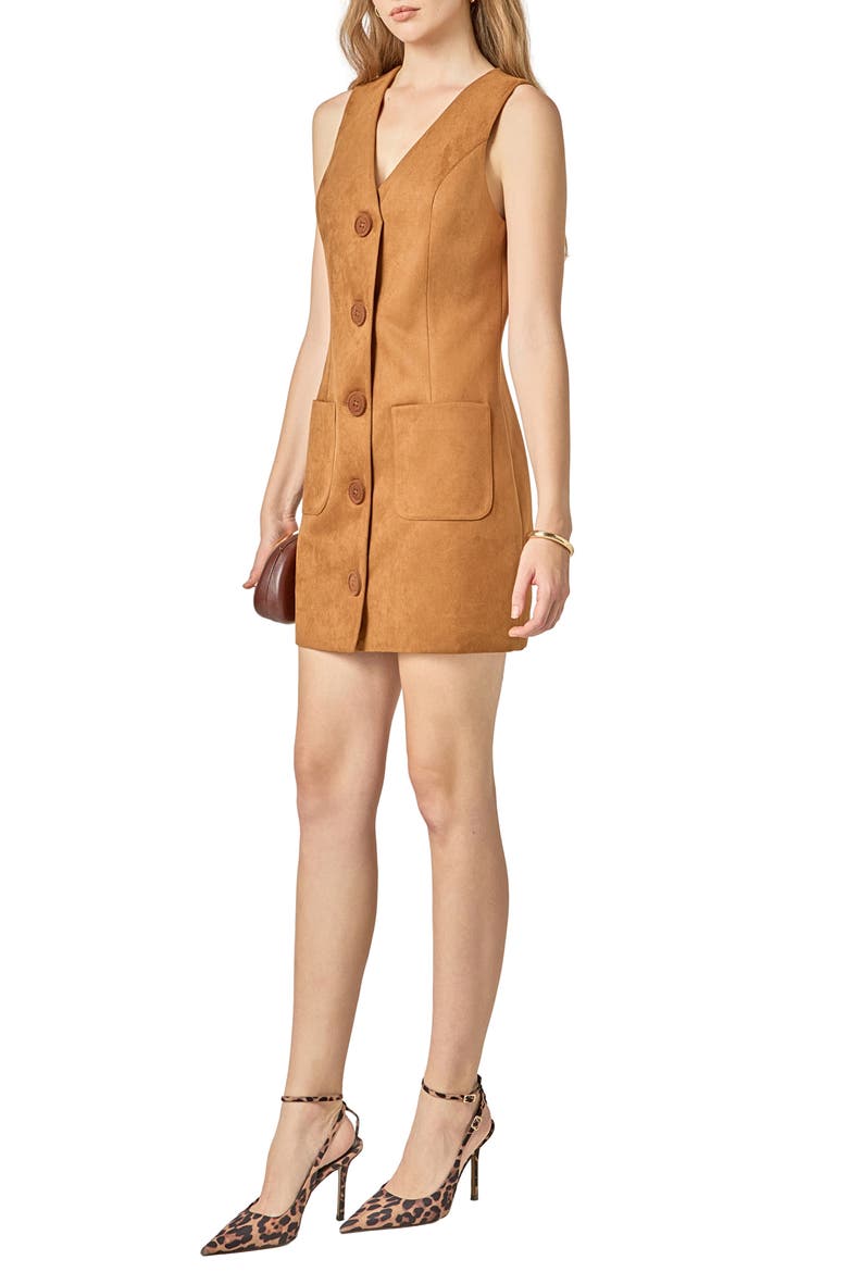 Faux Suede Vest Minidress, Alternate, color, CAMEL
