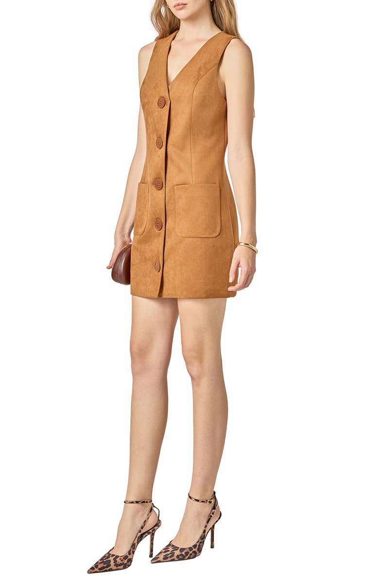 English Factory Faux Suede Vest Minidress, Alternate, color, Camel