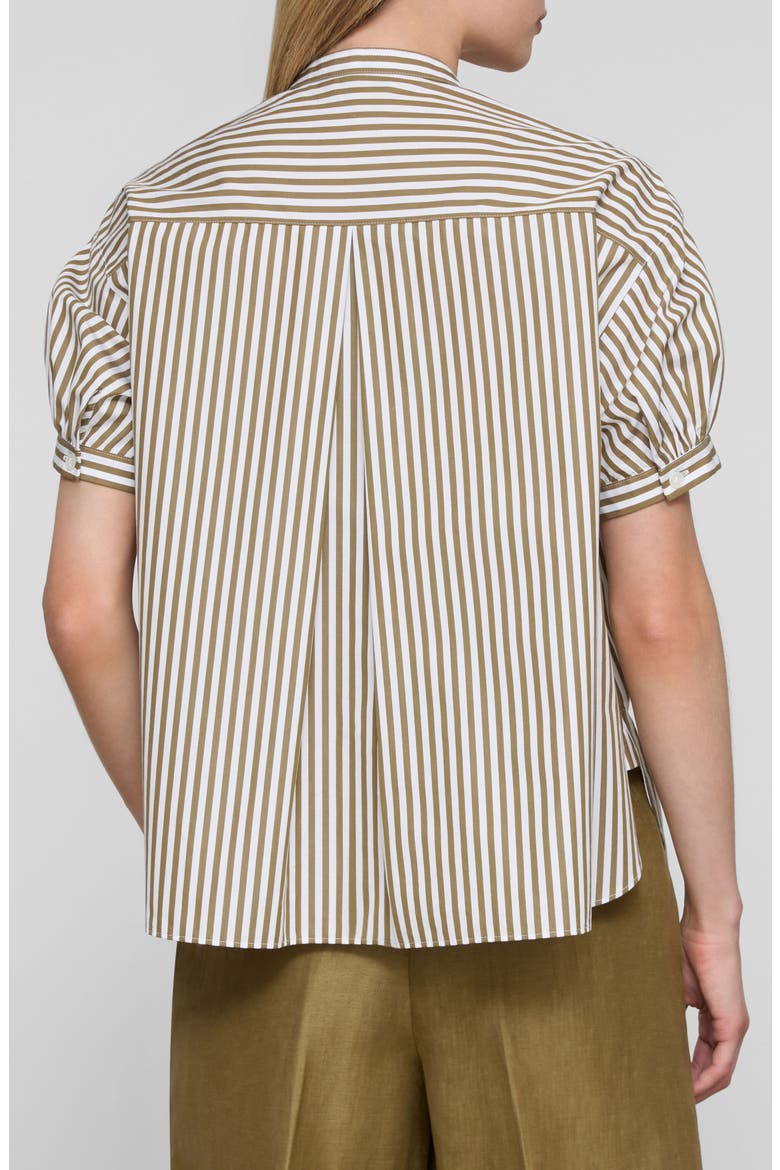 Stripe Puff Sleeve Oversize Cotton Poplin Shirt, Alternate, color, KHAKI GREEN MULTI