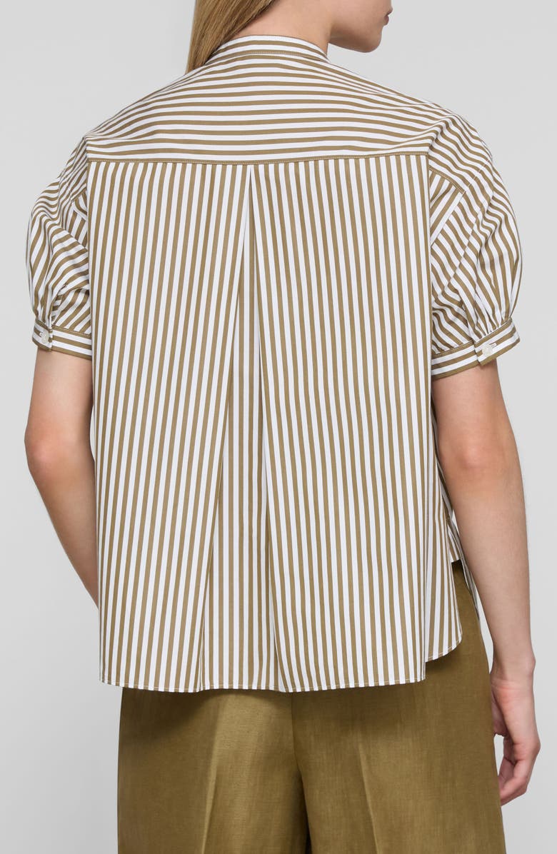 Lafayette 148 New York Stripe Puff Sleeve Oversize Cotton Poplin Shirt, Alternate, color, Khaki Green Multi