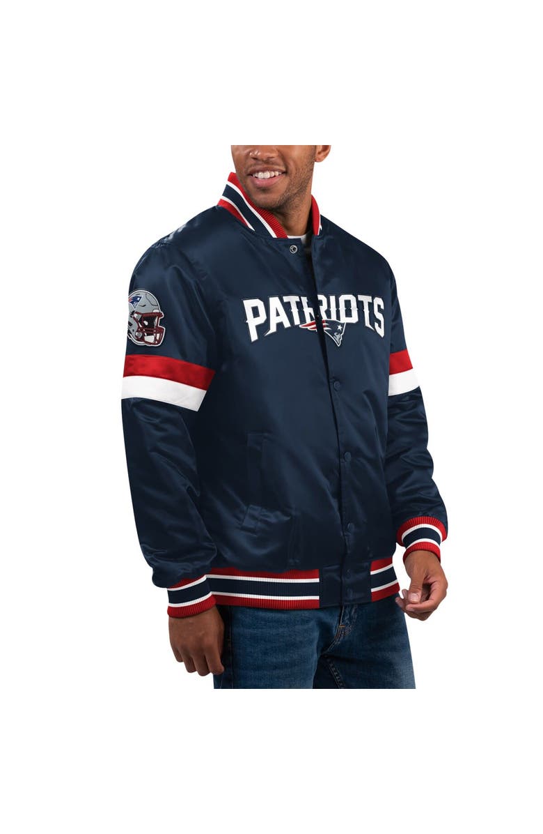 STARTER Men's Starter Navy New England Patriots Home Game Satin Full-Snap Varsity Jacket, Main, color, 