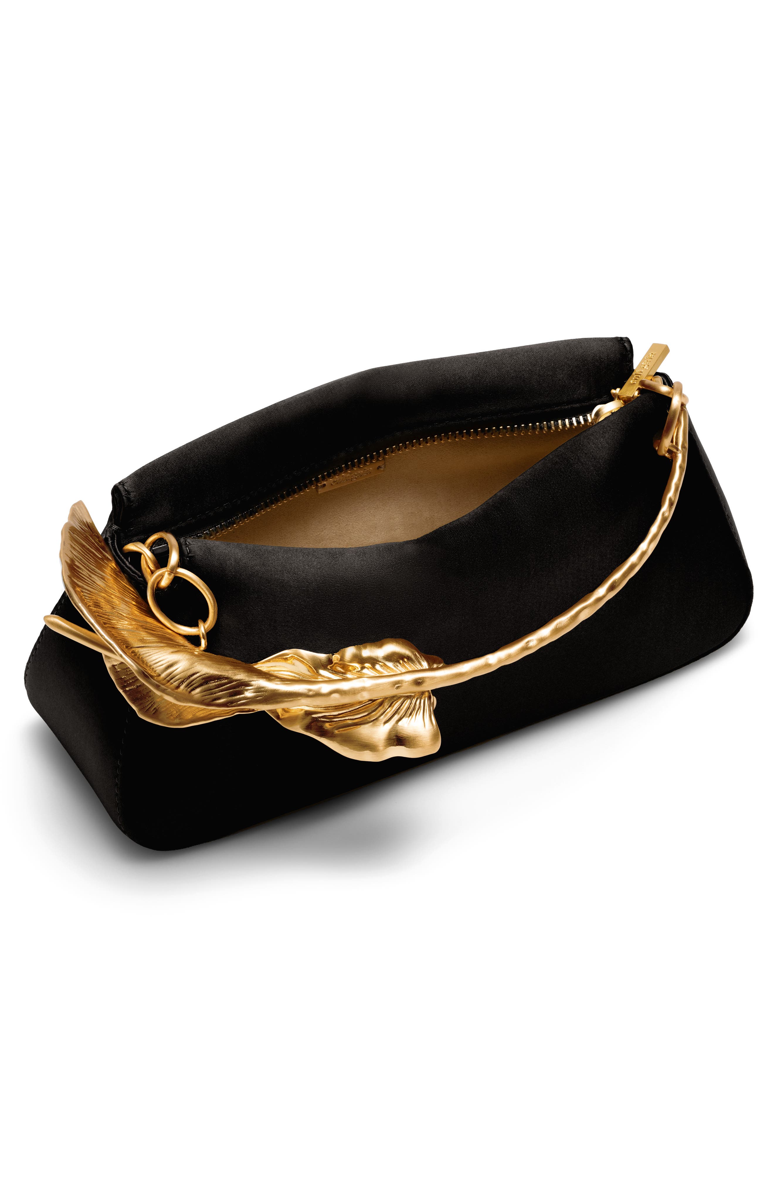 Calla Top Handle Satin Clutch, Alternate, color, BLACK