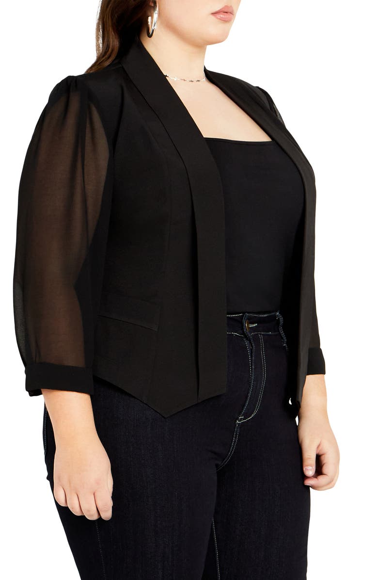 City Chic Sheer Panel Drape Blazer, Alternate, color,