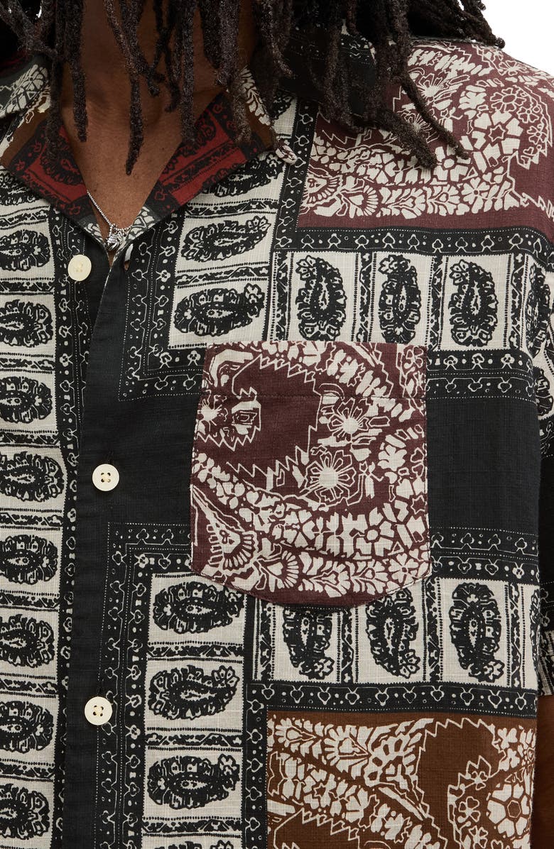 AllSaints Marquee Camp Shirt, Alternate, color, Jet Black/ Ecru