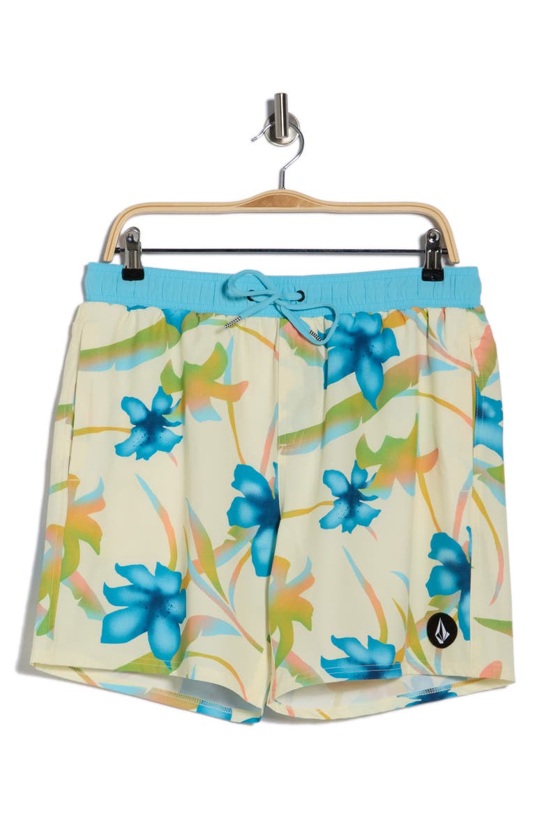 Manic Print Swim Trunks, Alternate, color, LIGHT BEIGE