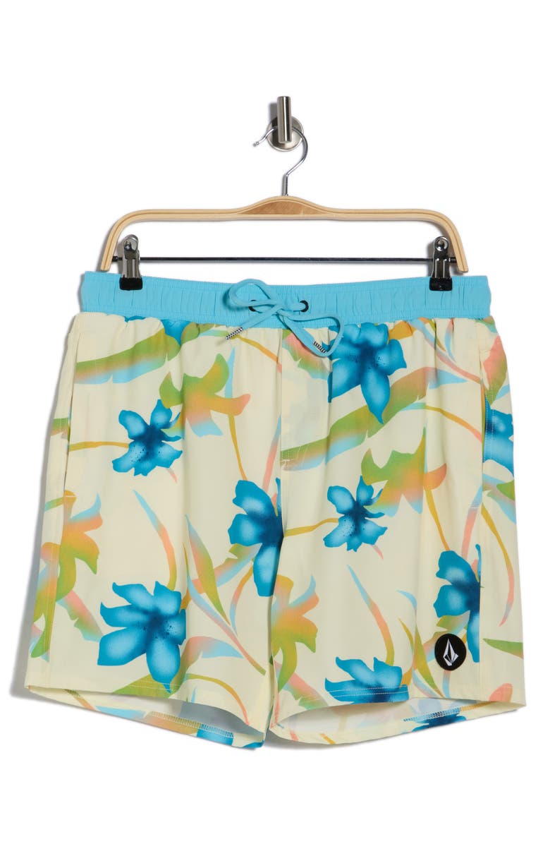 Volcom Manic Print Swim Trunks, Main, color, Light Beige