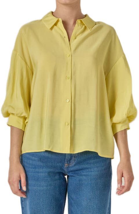 Balloon Sleeve Button-Up Shirt