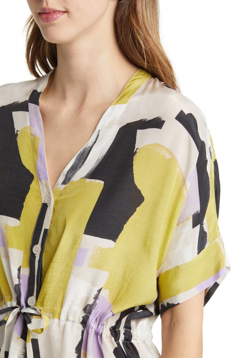 Masai Copenhagen Irekana Abstract Print Drawstring Waist Blouse, Alternate, color,